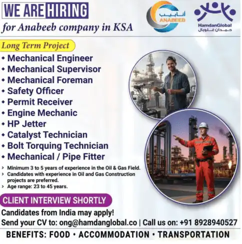 Hiring for Anabeeb Company, KSA - Mechanical and Technical Roles