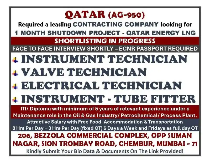 Urgent Recuirement for Qatar - Free Recruitment