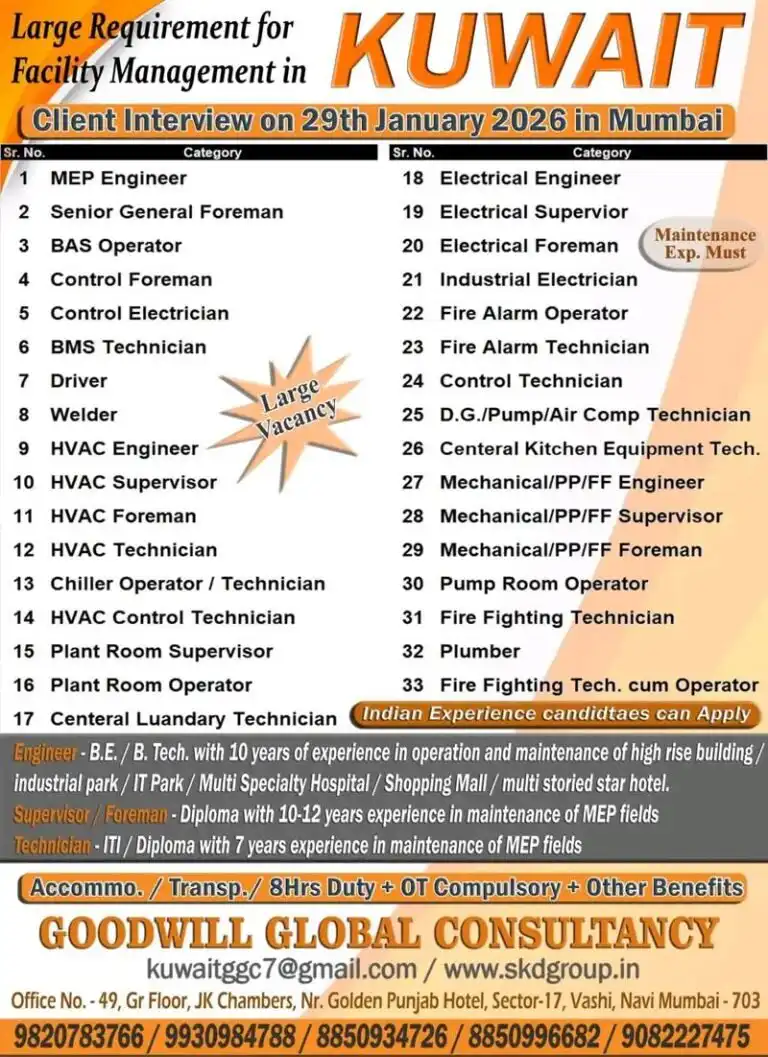 facility management jobs in kuwait multiple positions compressed