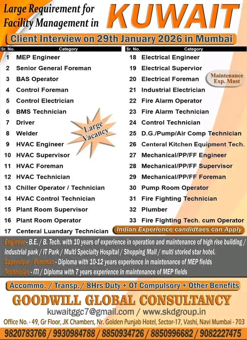 facility management jobs in kuwait multiple positions compressed