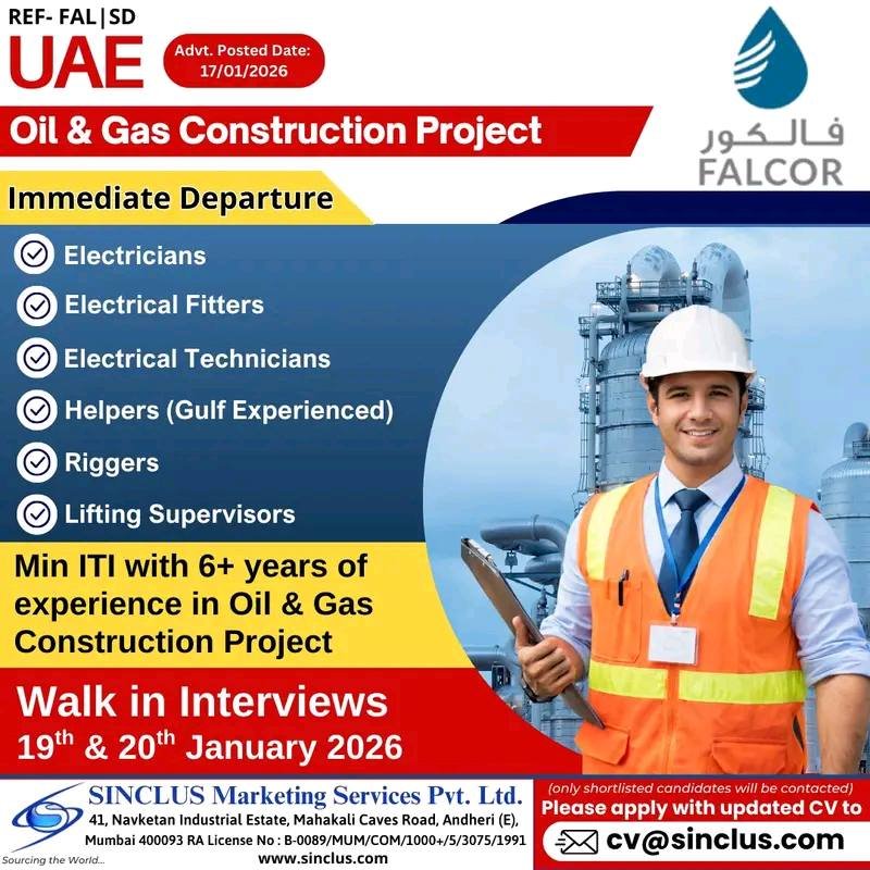 oil gas construction jobs in dubaiuae electricians technicians riggers falcor compressed