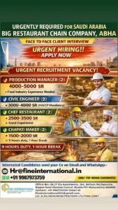 Saudi Arabia Big Company Requirements 2026 job vacancy