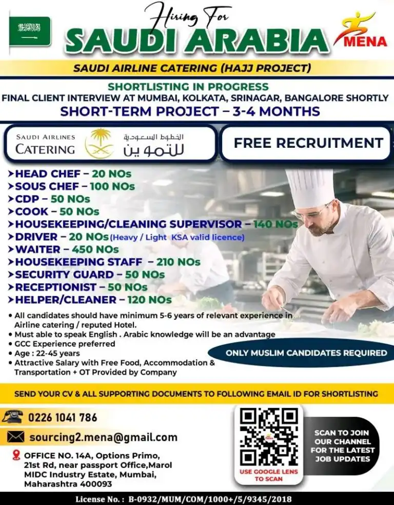 urgent saudi airline catering jobs 2026 hajj projects compressed