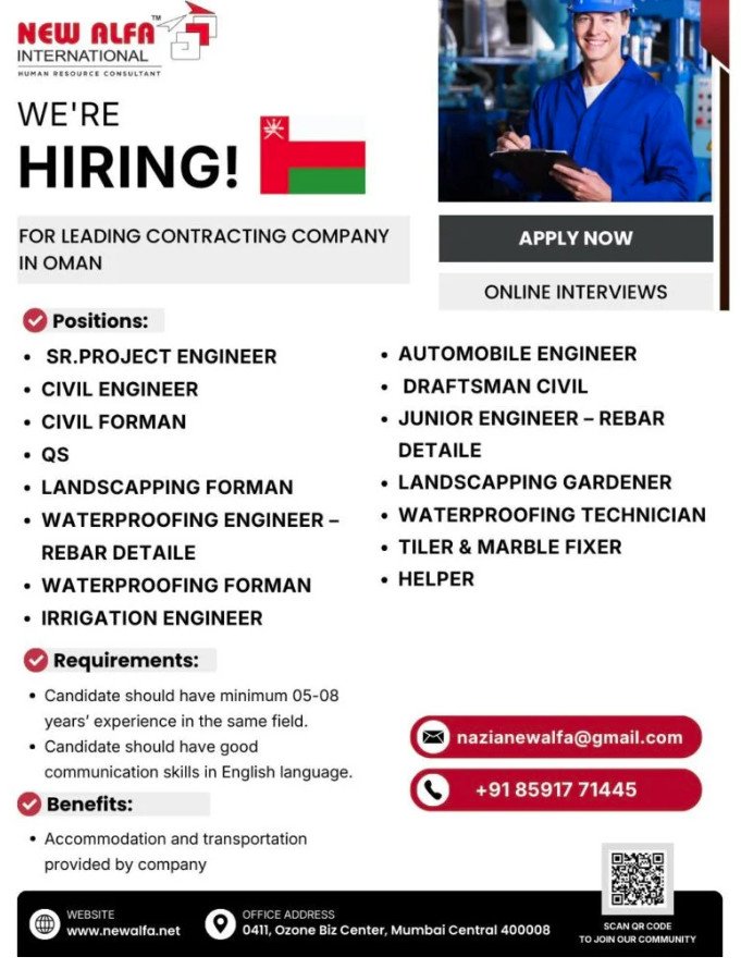 Oman Jobs 2026 Hiring For Leading Contracting Co